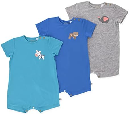OETEO One-Piece Short Sleeve Baby Rompers Set - Viscose from Bamboo (All Things Wonder Blue, 0-3 Months)