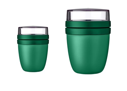 Mepal - Lunchpot Ellipse Duo Pack - Praktischer Müslibecher, Joghurtbecher, To Go Becher - Geeignet für Tiefkühler, Mikrowelle & Spülmachine - 300 & 500 ml - Vivid Green