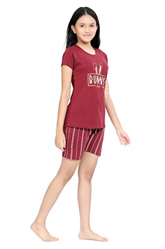 Image of Kids Night Suit for Girls - Cotton Set of Pyjama & T-Shirt Sleepwear - Lightweight & Comfortable Night Wear for Kids