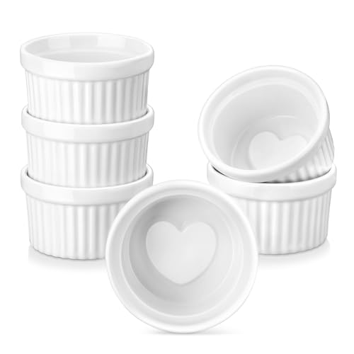 LOVECASA Förmchen Creme Brulee Set, 6 Stück Soufflé Förmchen, 120ml Soufflé Förmchen Porzellan, Keramik Souffle Förmchen zum Backen, Souffleeförmchen Backofenfest für Pudding, Crème Brûlée, Weiß