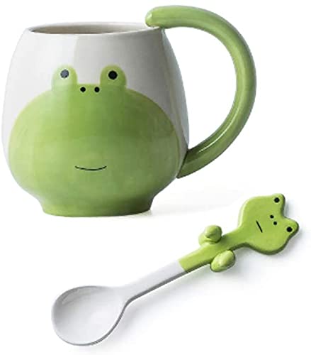Zodensot Jolie tasse à café en céramique peinte à la main avec cuillère à café Aniaml, 350 ml, idée cadeau pour la famille et les amis (grenouille) Cover
