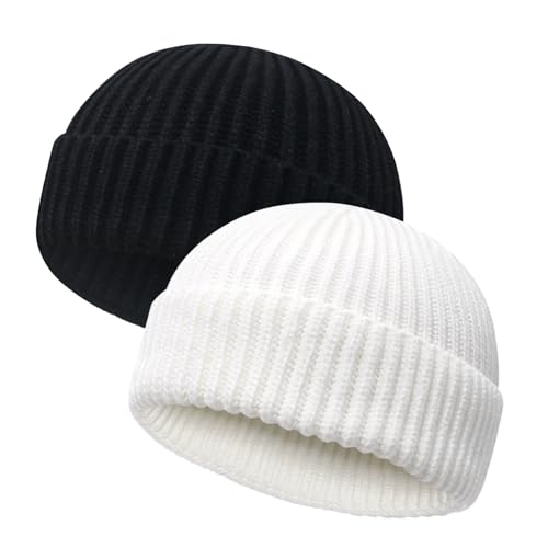 Image of Wool Fisherman Beanies for Men Women Short Cuff Knit Beanie Winter Warm Hats Trawler Hat Stylish Watch Cap