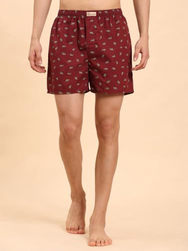 Image of B STORIES Bstories Men's Cotton Printed Boxer Shorts | Soft & Breathable Woven Cotton | Elastic Waist | Regular Fit | Comfortable Lounge & Sleepwear