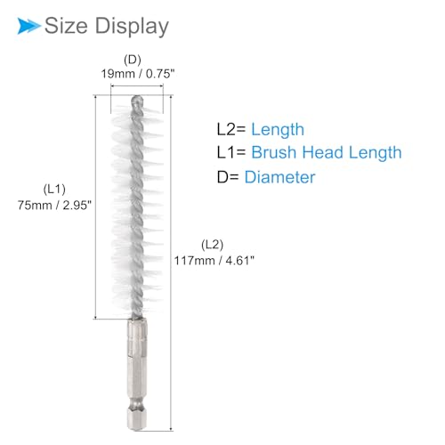 Image of Bore Brush, 19mm Dia 75mm Length, Nylon Twisted Cleaning Wire Brushes with 1 /4 inch Hex Shank - (Applications: for Power Drill), 2-Pieces