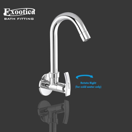 Image of Chrome Finish Silver Sink Cock | Wall Mounted Faucet for Kitchen & Utility Use - Sleek & Durable Design - Soft