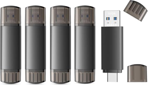 JOIOT Lot de 5 clés USB 32 Go à Double Interface USB-A et USB-C 3.0, Compatible avec Android, téléphone et PC pour Stockage de données, PhotoTech, pour...