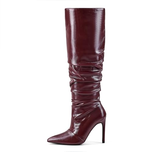 Elisabet Tang Women's Closed Toe Heeled Boot Pointed Toe Shoes Stiletto Heels Slip On Slouchy Knee High Boots For Women Sexy Dress Shoes2