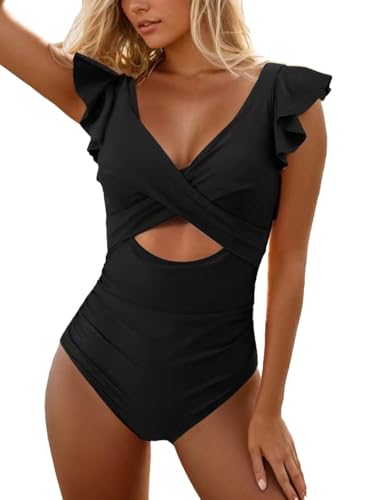 Maillot de bain une pièce de créateur avec découpe et volants haut de gamme