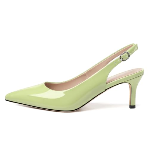 Image of NUMALEO Slingback Heels for Women Pointed Close Toe Kitten Heels Patent Pumps Dress Party Comfy Heeled Sandals Stiletto 2.5 Inch Dress Shoes