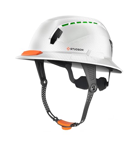 STUDSON SHK-1 Highbar Full Brim Class C Vented Safety Helmet | ANSI Z89.1 Type I & Type II | Koroyd Impact Protection | Highbar Chinstrap | Twiceme Integrated - HD White Carbon