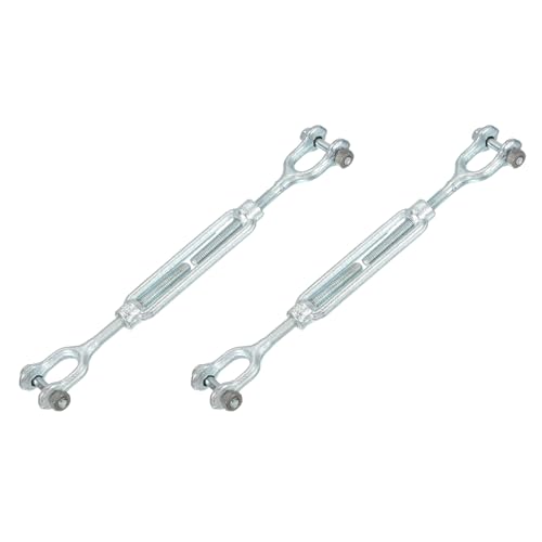 sourcing map 2Pcs M8(5/16) Jaw and Jaw Turnbuckles Wire Rope Tension, Galvanized Steel Turnbuckle Adjustable Cable Tensioner for Shade Sail, Clothesline, 2100 lbs Working Load Limit