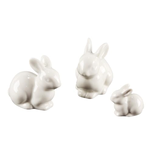 VOANZO Statuette di Coniglio in Ceramica Bianca da 3 Pezzi, sculture di Conigli pasquali, Accessori per paesaggi in Miniatura in Muschio, Decorazioni per la casa in Ceramica