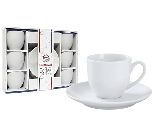 FLOBALIT Set 6 Tazzine da Caffè con Piattini - 90cc Ceramica Shabby Espresso 12 pezzi