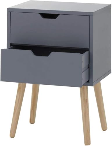 Image of VASIL MART Bedside Tables, Wooden Nightstands with Solid Wood Legs & 2 Drawers, End Tables Storage Units for Living Room /Bedroom,etc .(Grey)