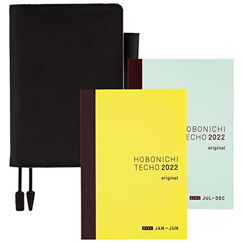 Hobonichi Techo Original Avec Book & Cover Set [Japanese/A6/January 2022 Start] Colors: Black x Clear Blue