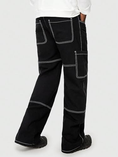 Image of Men's Straight Fit Denim Cargo Pants - Casual Multi-Pocket Work Jeans