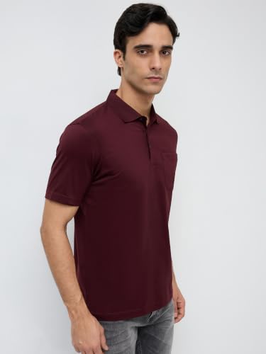 Image of Park Avenue Men Regular Fit Solid Pattern Pure Cotton Polo Neck Half Sleeve Casual T-Shirt