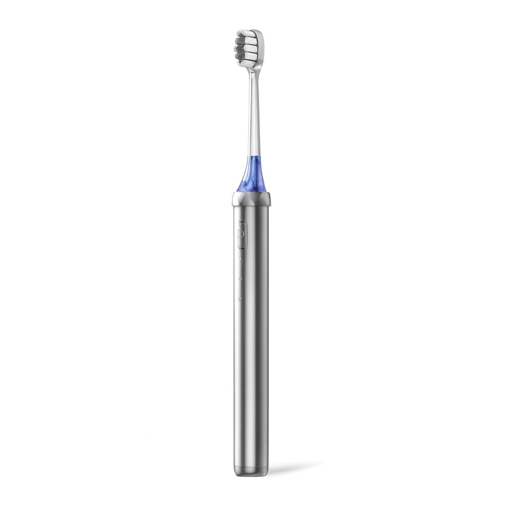 Skyworth Sonic Electric Toothbrush for Adults – 4 Cleaning Modes · 4 Brush Heads Included · USB-C Rechargeable · IPX7 Waterproof · Sleek Metallic Finish (Platinum Silver)