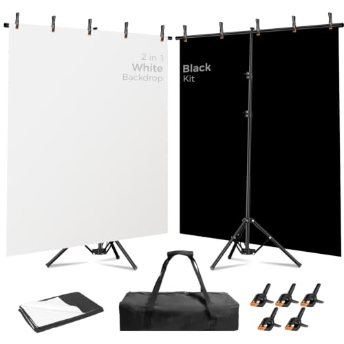 Emart 6.5x5ft 2in1 Black&White Photo Backdrop Stand Kit with T-Shape Stand