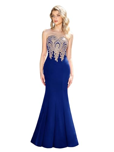 Image of Prom Dress for Women 2025 Gold Lace Applique Long Sheer Illusion Mermaid Formal Dresses Evening Gown