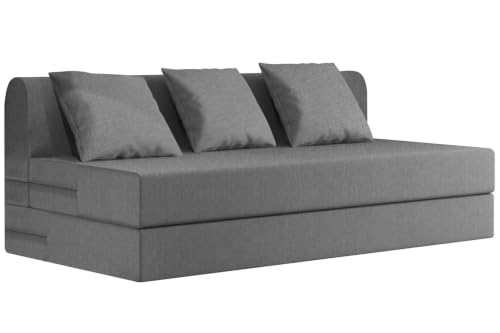 Image of Rosebell 3 Seater Sofa Cum Bed - Grey | 5x6 Feet | Jute Fabric with Removable Washable Cover & Cushion | Space-Saving Furniture for Home & Office