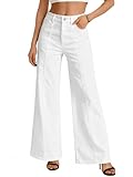 Trendy Queen Women's Wide Leg Baggy Jeans - High Waisted Relaxed Fit Pants, Super Soft Stretch Denim with Front Seam White 10