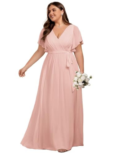 Image of Ever-Pretty Plus Women's Chiffon Bridesmaid Dress A-Line Empire Waist Floor Length Plus Size Formal Wedding Guest Dresses