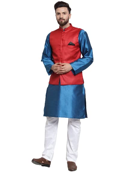 neudis Cotton Jute Red Nehru/Modi Jacket Mandarian Collar Sleeveless Waist Coat For Men - Red CTNJUTEWCRED-picture-20