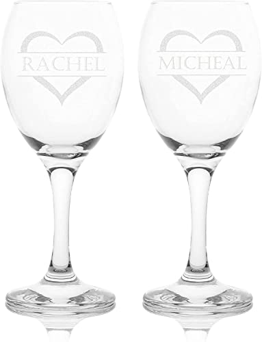 Image of EIO Gifts Personalised Heart and Name Wine Glass Gift Set - Enter Your Custom Engraving