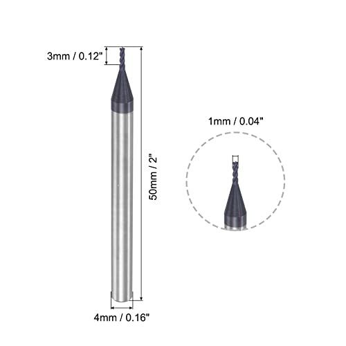 Image of uxcell Square Nose End Mill, 1mm Tip Dia Solid Carbide AlTiN Coated CNC Router Bits 4 Flute Spiral Milling Cutter HRC45 with 4mm Shank 50mm (2-inch) Length