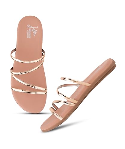 Image of JM LOOKS Women Minimalist Multi Strap Flat Sandals Daily Wear Comfort Open Toe Slip On Slides