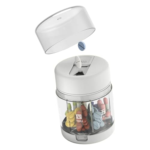 旅行用薬ケース | 日替わりピルコンテナ | 7つの仕切り付き薬品サプリメントボトルコンパクト収納 携帯用カッター付 キャンプや家族友人との外出に最適