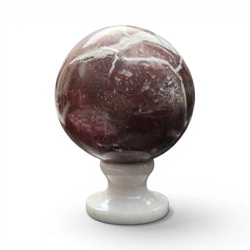 Boule en marbre rouge brillant 10cm sculpture decoration maison avec socle pierre naturelle - 4