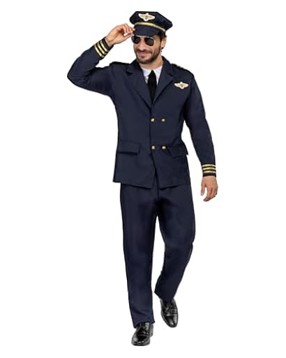 Funidelia Disfraz de piloto de aviones para hombre, Traje original con pechera, corbata, pantalón y gorra, Disfraces de Carnaval, Halloween y Fiestas – Talla M | Ya disponible en tu tienda friki favorita! En mundofriki.es!