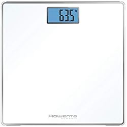 Bascula Baño Precisa Rowenta Classic BS1501 - Báscula de baño con Pantalla LCD, Compacta, Capacidad de 160 kg, Plataforma de Vidrio y Apagado Automático que Incluye Pilas, color blanca