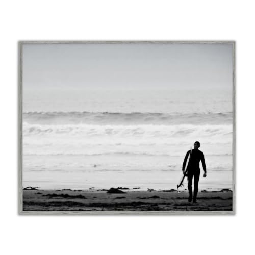 Stupell Industries Surfer Silhouette Beach Stroll Distant Ocean Waves, Design by Graffitee Studios, Grey Framed, 30 x 24