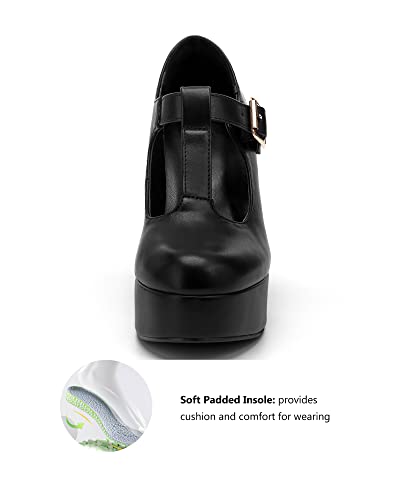 Image of Coutgo Womens' T-Strap Round Toe Chunky Platform Heels Patent Mary Jane Dress Shoes