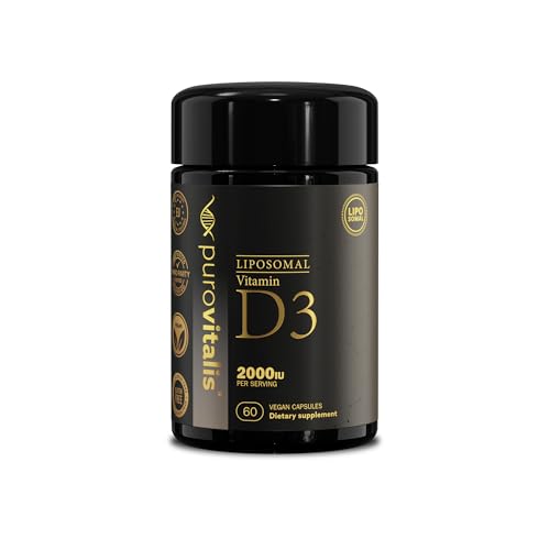 PUROVITALIS Vitamine D3 Liposomale 2000UI, 60 Portions (60 Capsules Végétaliennes), Supplément Antioxydant Haute Résistance