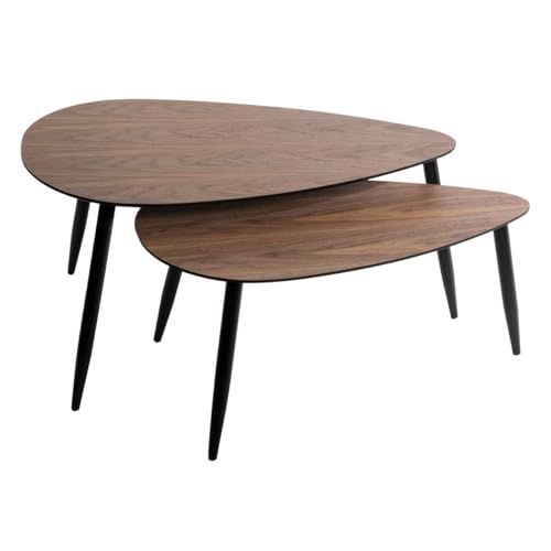 Atmosphera - Lot de 2 Tables Basses Gigognes Mileo - Effet Noyer, L 98 cm - Design Contemporain, Pieds en Bois - pour Salon, Bureau, Séjour