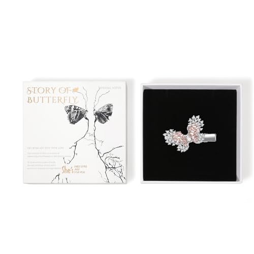 Hand-Beaded Crystal Butterfly Hair Claw Clip, SHE'S FREE STYLE JUST FOR YOU 1.5 × 1.1 inch Metal Small Hair Clip with Artificial Zircon, Romantic sparkle Hair Accessories for Women (Pink)