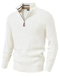 JMIERR Mens Quarter Zip Pullover Textured Knit Sweater, M, White
