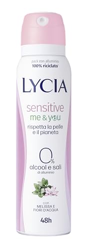 Lycia, Sensitive Me and You Deodorante Spray Senza Alluminio e Senza Alcool, Fresca Fragranza a Base di Melissa e Fiori d'Acqua, Efficace fino a 48H, Antimacchie, 150 ml