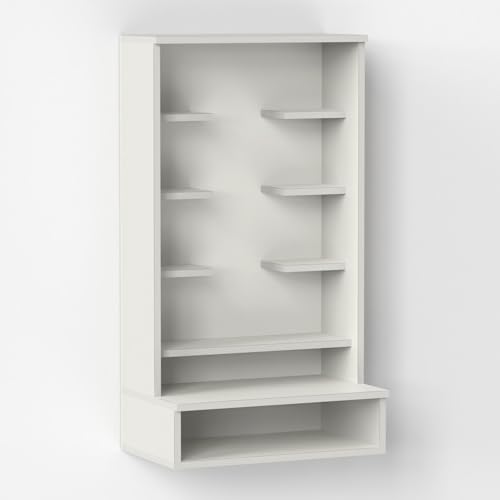 Image of BLUEWUD Shubh Mini Wall Mount Wooden Mandir for Home, Temple for Home, Pooja Stand with Storage Shelves for Idold & Frames, Compact Mandir Temple Unit for Shops & Office (DIY - White)