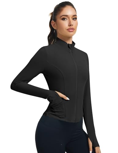 LOMON Women's Athletic Jackets Cropped Long Sleeve Workout Tops Yoga Zip Up Jackets Gym Tops Golf Shirts3