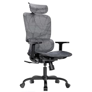 HUANUO Ergonomic Mesh Office Chair with 5-Level Lumbar Support, Computer Chair with Adjustable Headrest & Armrests, Rocking Tilt, Comfortable High Back Desk Chair for Home Office or Gaming