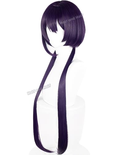 Image of Half and Half Kyouka Cosplay Wig Long Dark Purple Anime Ponytail Wig 34.6'' Deep Purple Twin Tails Wig with Bangs Detective Costume Wigs for Women Halloween Daily