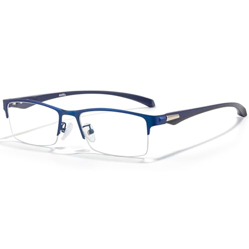 Image of ANRRI Blue Light Glasses for Men Semi Rimless Rectangle Metal Frame UV Blocking Computer Glasses