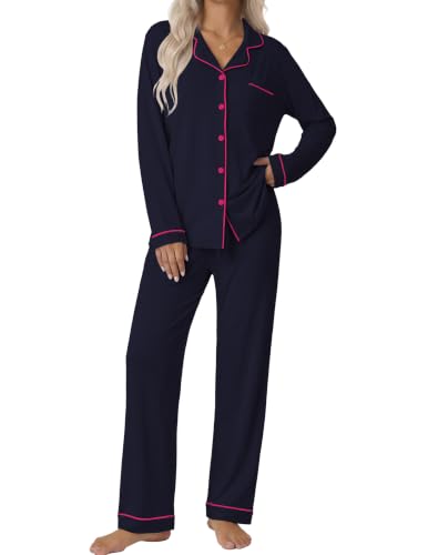 Image of Ekouaer Pajamas Womens Long Sleeve Sleepwear Button Down Loungewear Pjs Set