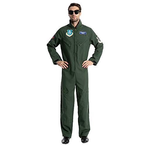 Eraspooky Men Flight Suit Pilot Costume Cosplay Jumpuit For Halloween Party cover
