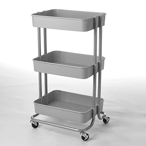 Image of Urban Lifestyle Plastic 3 Tier Rolling Storage Cart, Grey